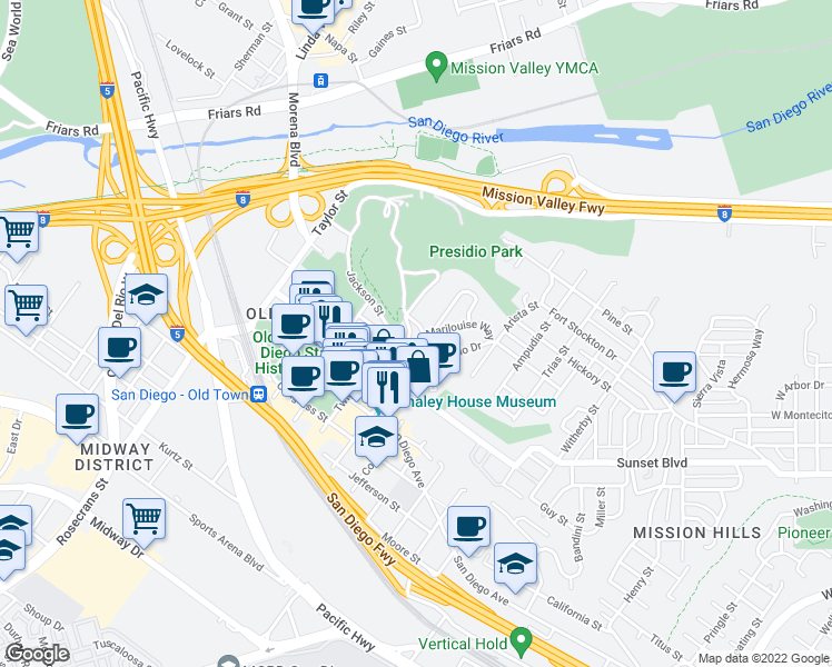 map of restaurants, bars, coffee shops, grocery stores, and more near 4242 Cosoy Way in San Diego