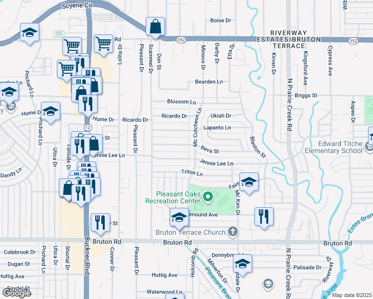 map of restaurants, bars, coffee shops, grocery stores, and more near 8502 Reva Street in Dallas