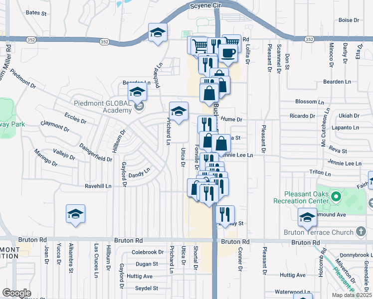 map of restaurants, bars, coffee shops, grocery stores, and more near 2524 Utica Drive in Dallas