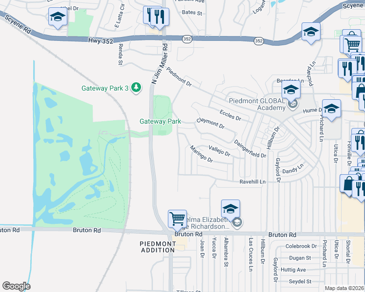map of restaurants, bars, coffee shops, grocery stores, and more near 2422 Santa Cruz Drive in Dallas