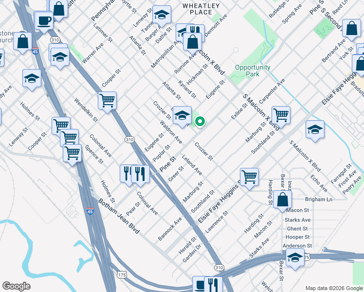 map of restaurants, bars, coffee shops, grocery stores, and more near 2333 Pine Street in Dallas