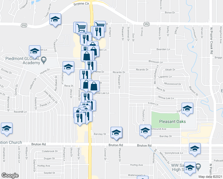 map of restaurants, bars, coffee shops, grocery stores, and more near 2506 Lolita Drive in Dallas