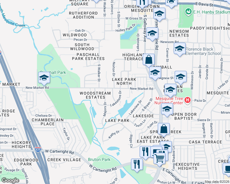 map of restaurants, bars, coffee shops, grocery stores, and more near 1006 Norton Drive in Mesquite