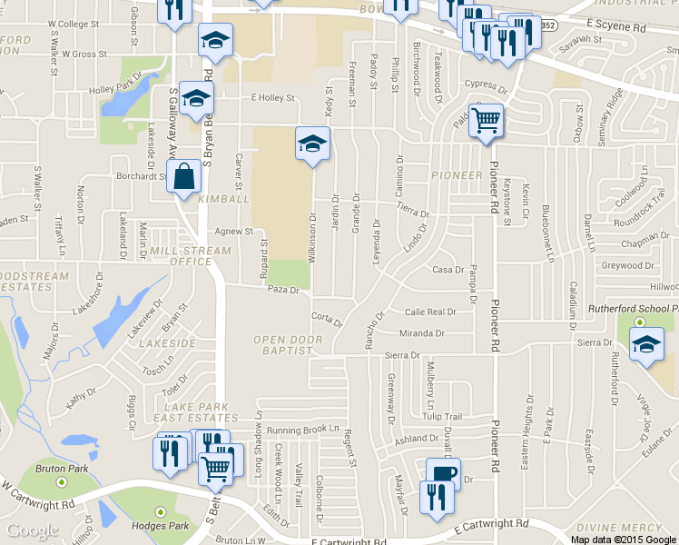map of restaurants, bars, coffee shops, grocery stores, and more near 1006 Jardin Dr in Mesquite