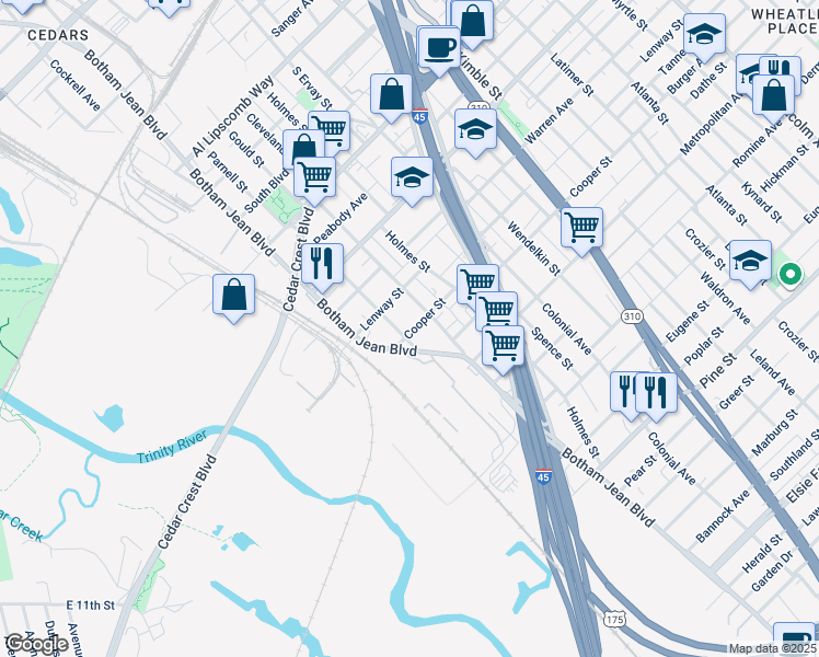 map of restaurants, bars, coffee shops, grocery stores, and more near 3530 Parnell Street in Dallas