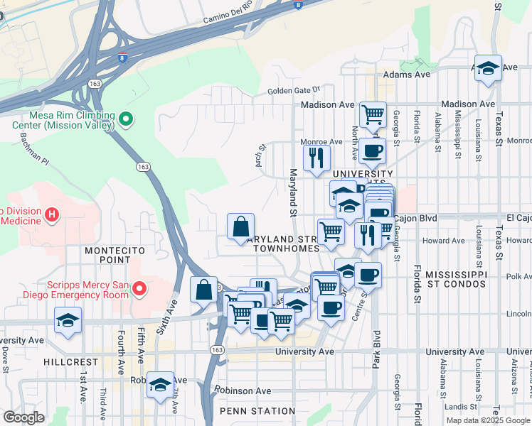 map of restaurants, bars, coffee shops, grocery stores, and more near 4303 Proctor Place in San Diego