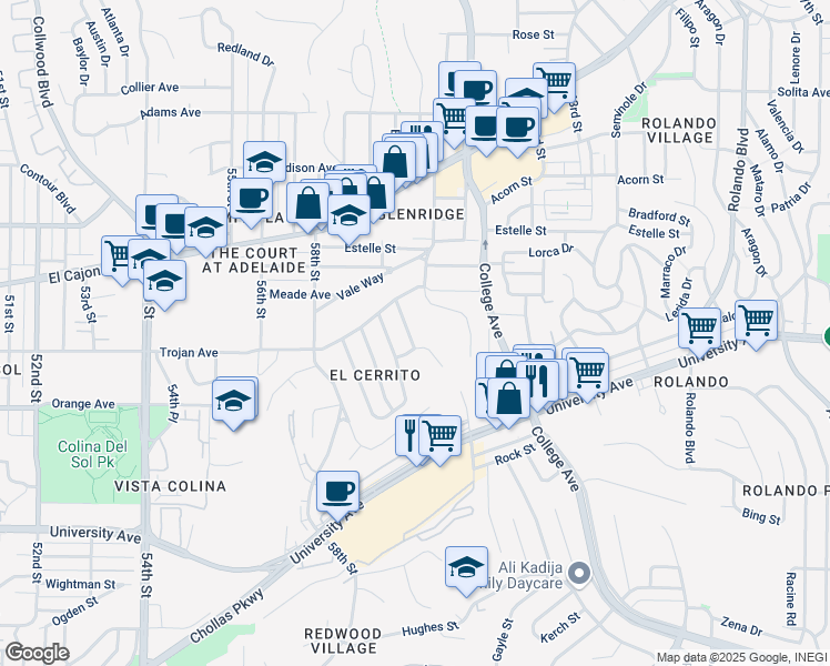 map of restaurants, bars, coffee shops, grocery stores, and more near 4319 Athens Street in San Diego