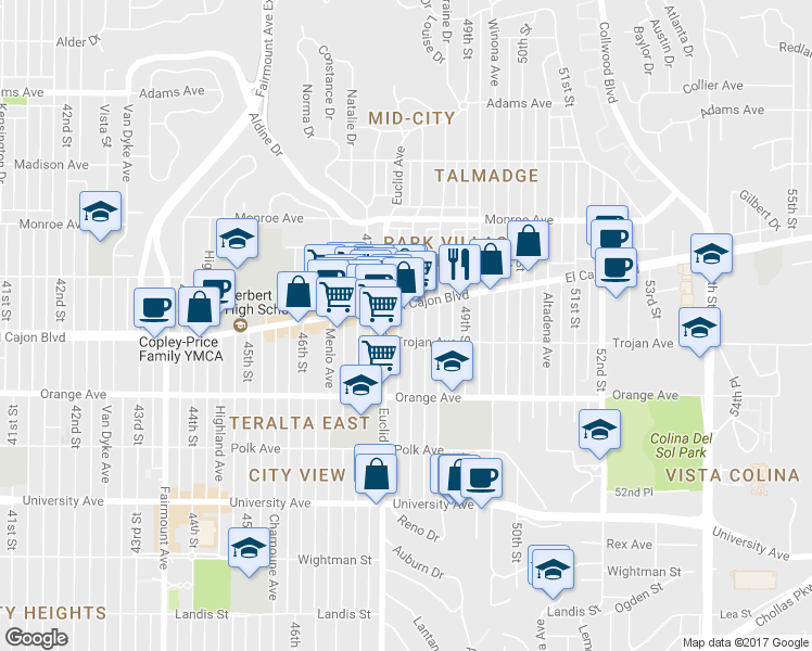 map of restaurants, bars, coffee shops, grocery stores, and more near in San Diego