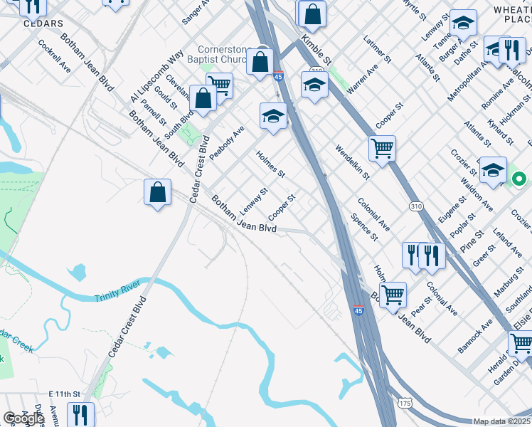 map of restaurants, bars, coffee shops, grocery stores, and more near 3530 Parnell Street in Dallas