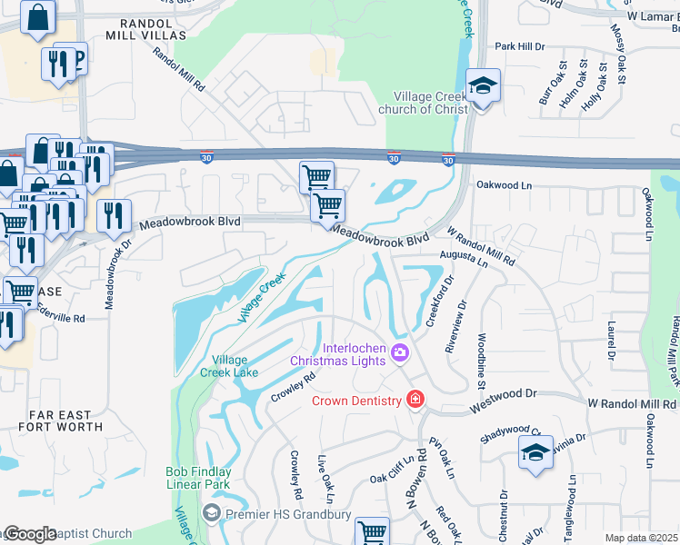 map of restaurants, bars, coffee shops, grocery stores, and more near 1515 Crowley Road in Arlington