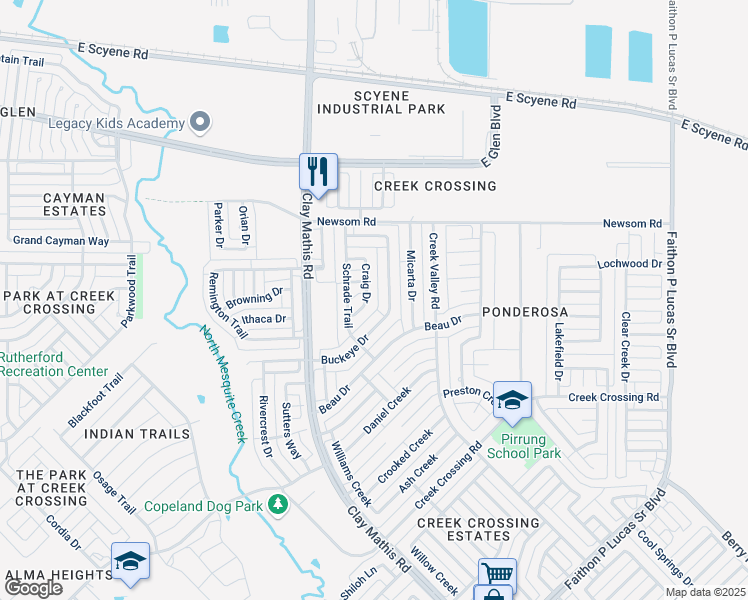 map of restaurants, bars, coffee shops, grocery stores, and more near 1005 Craig Drive in Mesquite