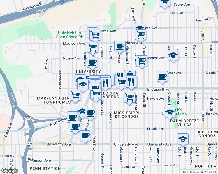 map of restaurants, bars, coffee shops, grocery stores, and more near 4316 Alabama Street in San Diego