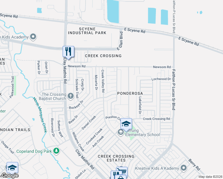 map of restaurants, bars, coffee shops, grocery stores, and more near 2904 Berrywood Court in Mesquite
