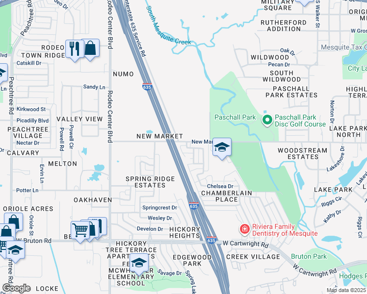 map of restaurants, bars, coffee shops, grocery stores, and more near 1304 Mathew Drive in Mesquite