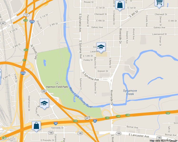 map of restaurants, bars, coffee shops, grocery stores, and more near 1201 South Sylvania Avenue in Fort Worth