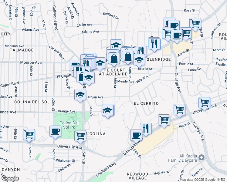 map of restaurants, bars, coffee shops, grocery stores, and more near 4318 56th Street in San Diego