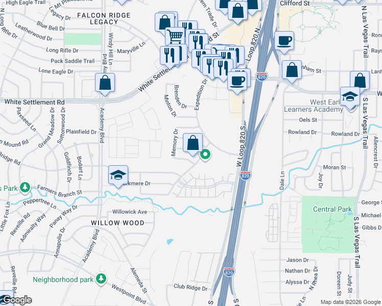 map of restaurants, bars, coffee shops, grocery stores, and more near 9617 Linton Drive in Fort Worth