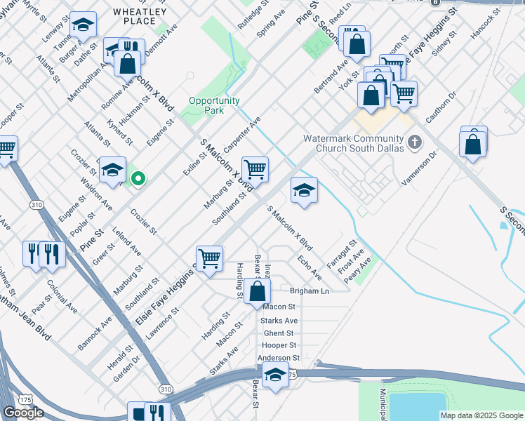 map of restaurants, bars, coffee shops, grocery stores, and more near 2738 Elsie Faye Heggins Street in Dallas