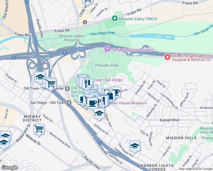 map of restaurants, bars, coffee shops, grocery stores, and more near 4242 Cosoy Way in San Diego