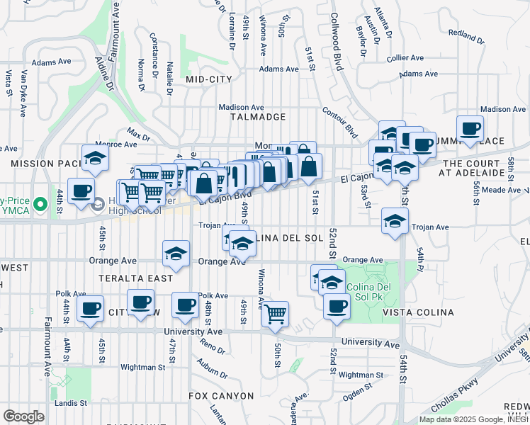 map of restaurants, bars, coffee shops, grocery stores, and more near 4324 Winona Avenue in San Diego