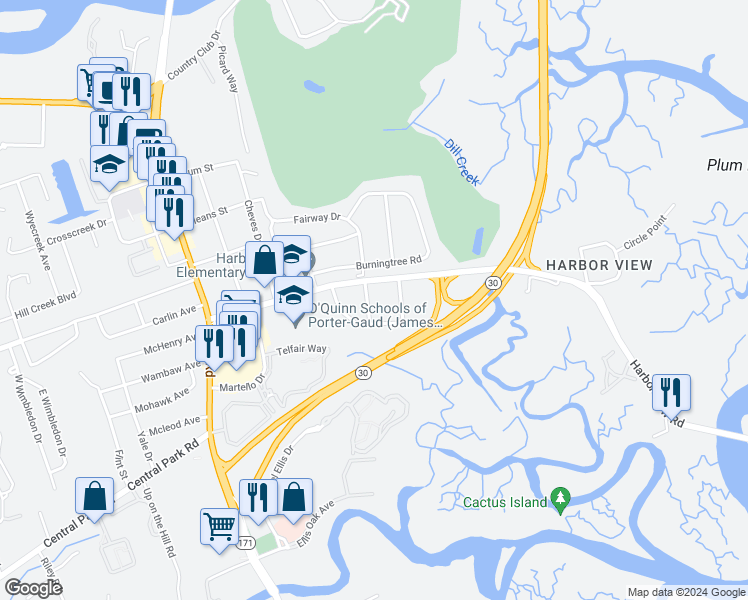 map of restaurants, bars, coffee shops, grocery stores, and more near 512 Joseph Street in Charleston