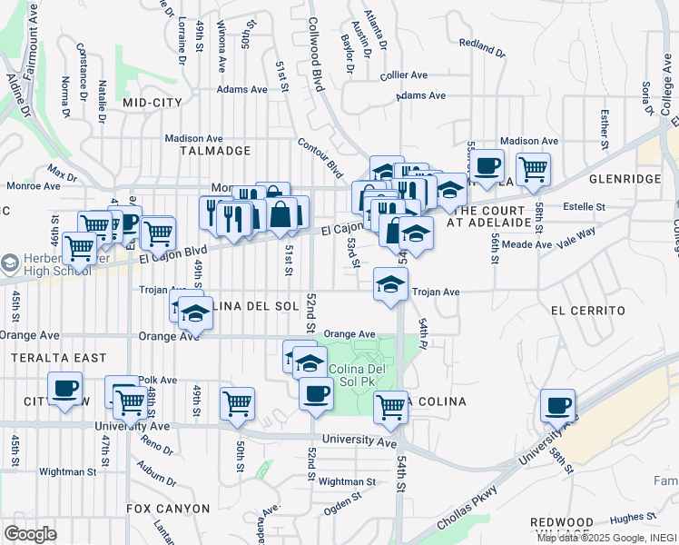 map of restaurants, bars, coffee shops, grocery stores, and more near 4333 Dawson Avenue in San Diego