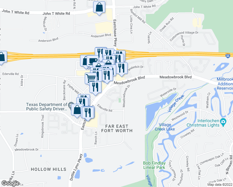 map of restaurants, bars, coffee shops, grocery stores, and more near 8409 Bellchase Drive in Fort Worth
