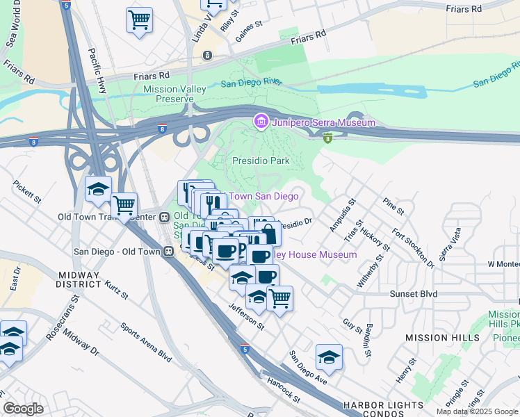 map of restaurants, bars, coffee shops, grocery stores, and more near 4242 Cosoy Way in San Diego