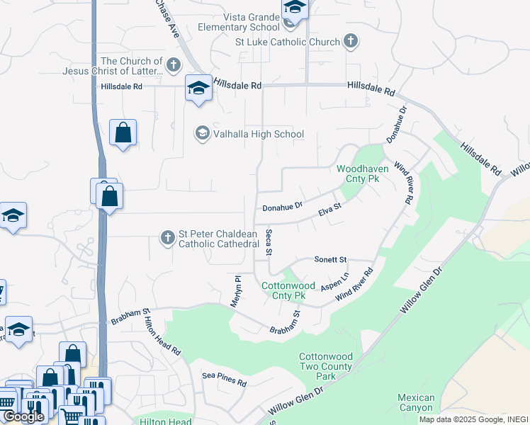 map of restaurants, bars, coffee shops, grocery stores, and more near 1813 Donahue Drive in El Cajon