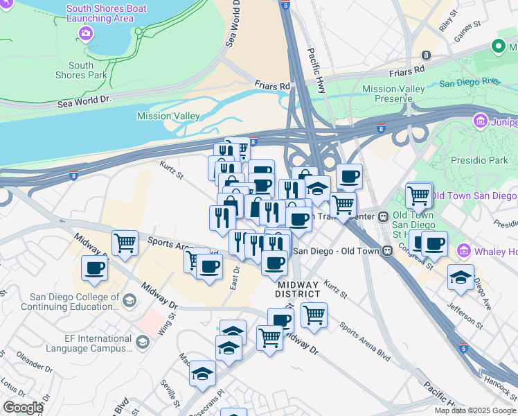 map of restaurants, bars, coffee shops, grocery stores, and more near 3354 Hancock Street in San Diego