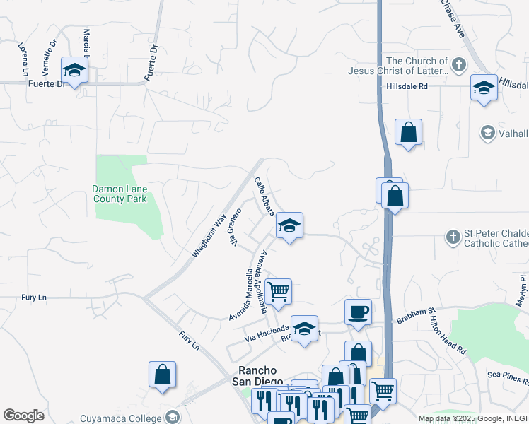 map of restaurants, bars, coffee shops, grocery stores, and more near 11998 Calle Limonero in El Cajon