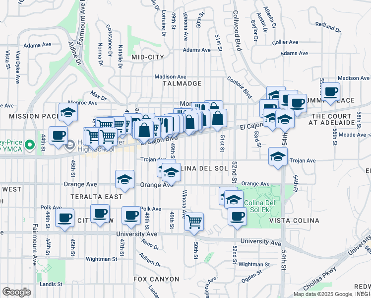 map of restaurants, bars, coffee shops, grocery stores, and more near 4324 Winona Avenue in San Diego