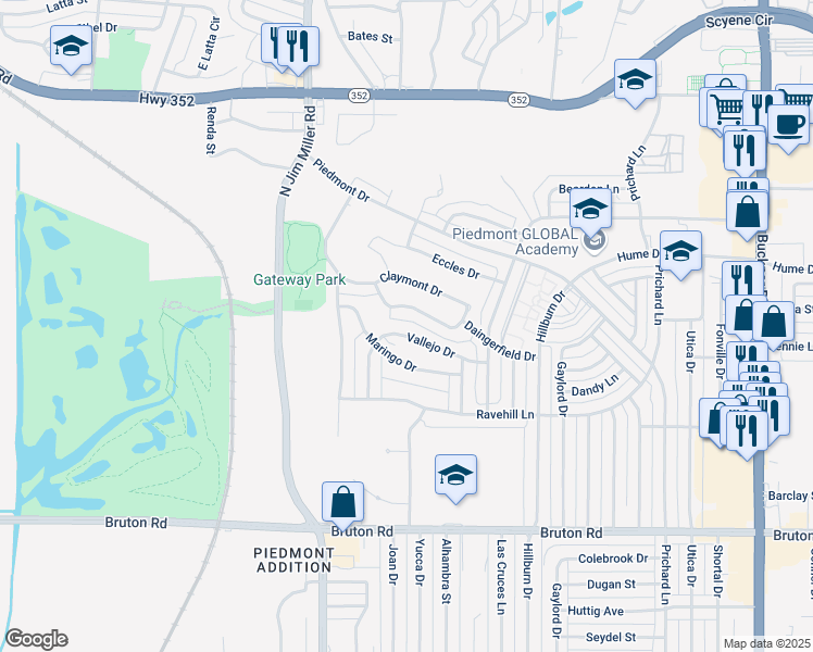 map of restaurants, bars, coffee shops, grocery stores, and more near 7317 Vallejo Drive in Dallas