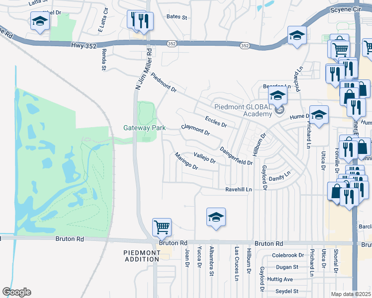 map of restaurants, bars, coffee shops, grocery stores, and more near 7317 Vallejo Drive in Dallas