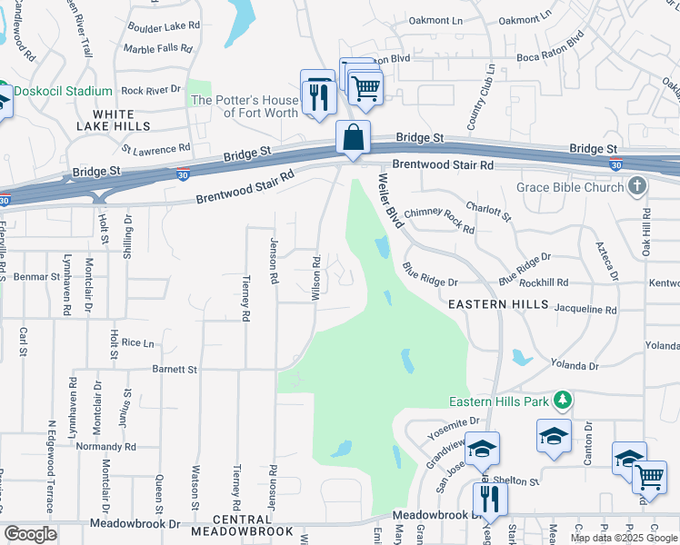 map of restaurants, bars, coffee shops, grocery stores, and more near 5324 Colony Hill Road in Fort Worth