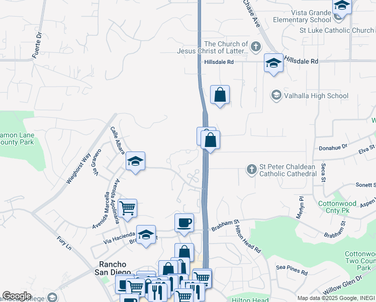 map of restaurants, bars, coffee shops, grocery stores, and more near 12056 Calle De Medio in El Cajon