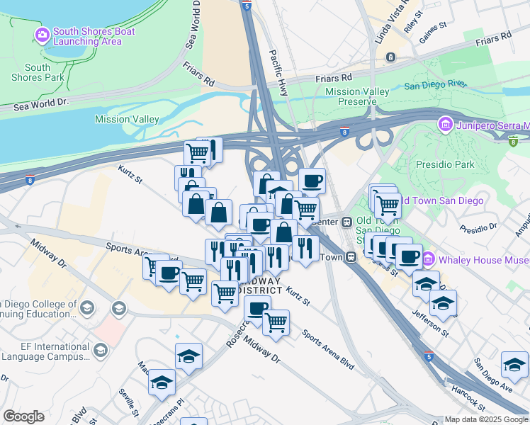 map of restaurants, bars, coffee shops, grocery stores, and more near 3141 Jefferson Street in San Diego