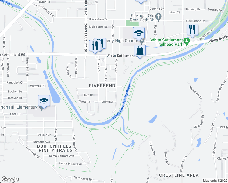 map of restaurants, bars, coffee shops, grocery stores, and more near 328 Nursery Lane in Fort Worth