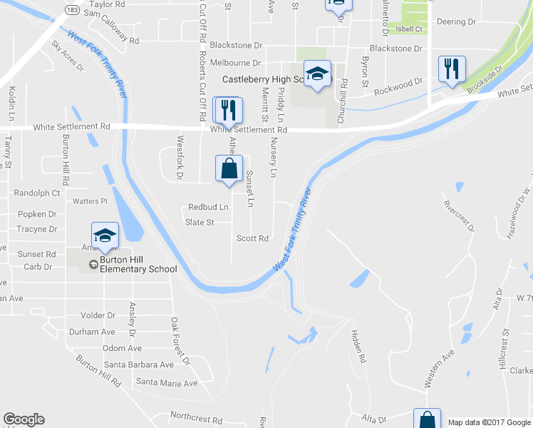 map of restaurants, bars, coffee shops, grocery stores, and more near 328 Nursery Lane in Fort Worth