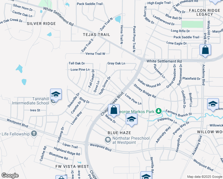 map of restaurants, bars, coffee shops, grocery stores, and more near 10319 Little Valley Road in Fort Worth