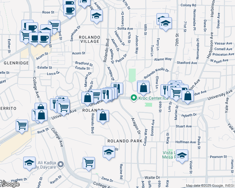 map of restaurants, bars, coffee shops, grocery stores, and more near in San Diego