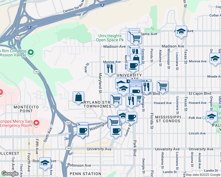 map of restaurants, bars, coffee shops, grocery stores, and more near 1440 Van Buren Avenue in San Diego