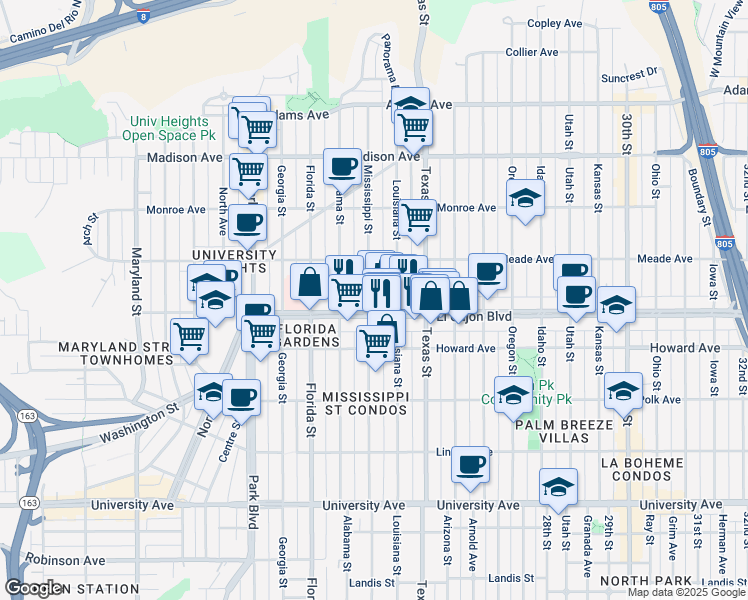 map of restaurants, bars, coffee shops, grocery stores, and more near 2200 El Cajon Boulevard in San Diego
