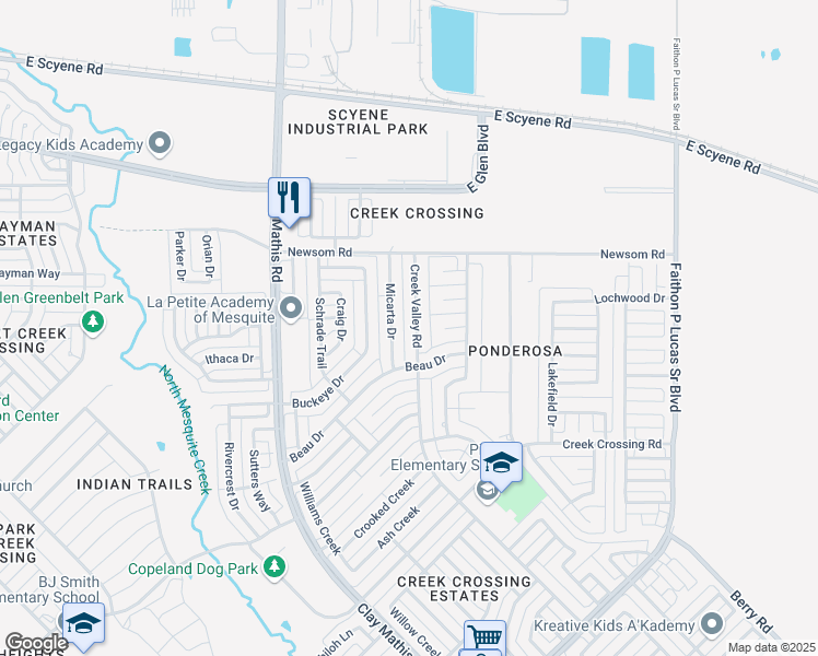 map of restaurants, bars, coffee shops, grocery stores, and more near 925 Creek Valley Road in Mesquite