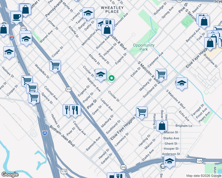 map of restaurants, bars, coffee shops, grocery stores, and more near 4306 Crozier Street in Dallas