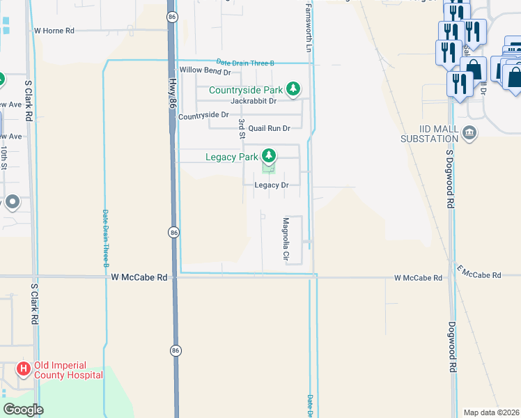 map of restaurants, bars, coffee shops, grocery stores, and more near 1462 McCabe Cove Road in El Centro