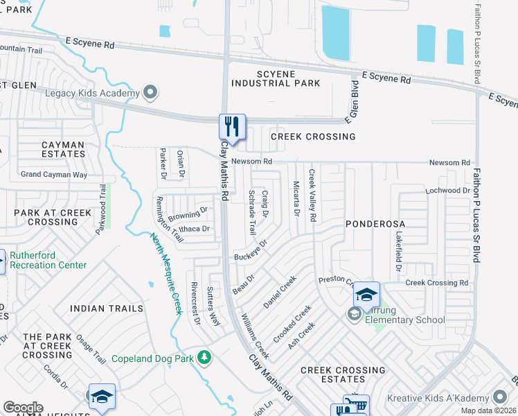 map of restaurants, bars, coffee shops, grocery stores, and more near 1005 Craig Drive in Mesquite