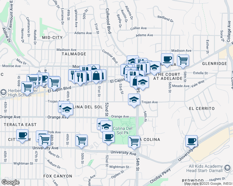 map of restaurants, bars, coffee shops, grocery stores, and more near 4333 Dawson Avenue in San Diego