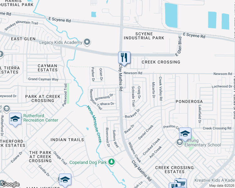map of restaurants, bars, coffee shops, grocery stores, and more near 916 Winchester Lane in Mesquite