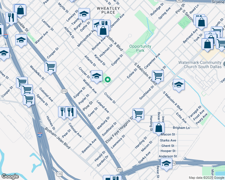 map of restaurants, bars, coffee shops, grocery stores, and more near 4306 Crozier Street in Dallas